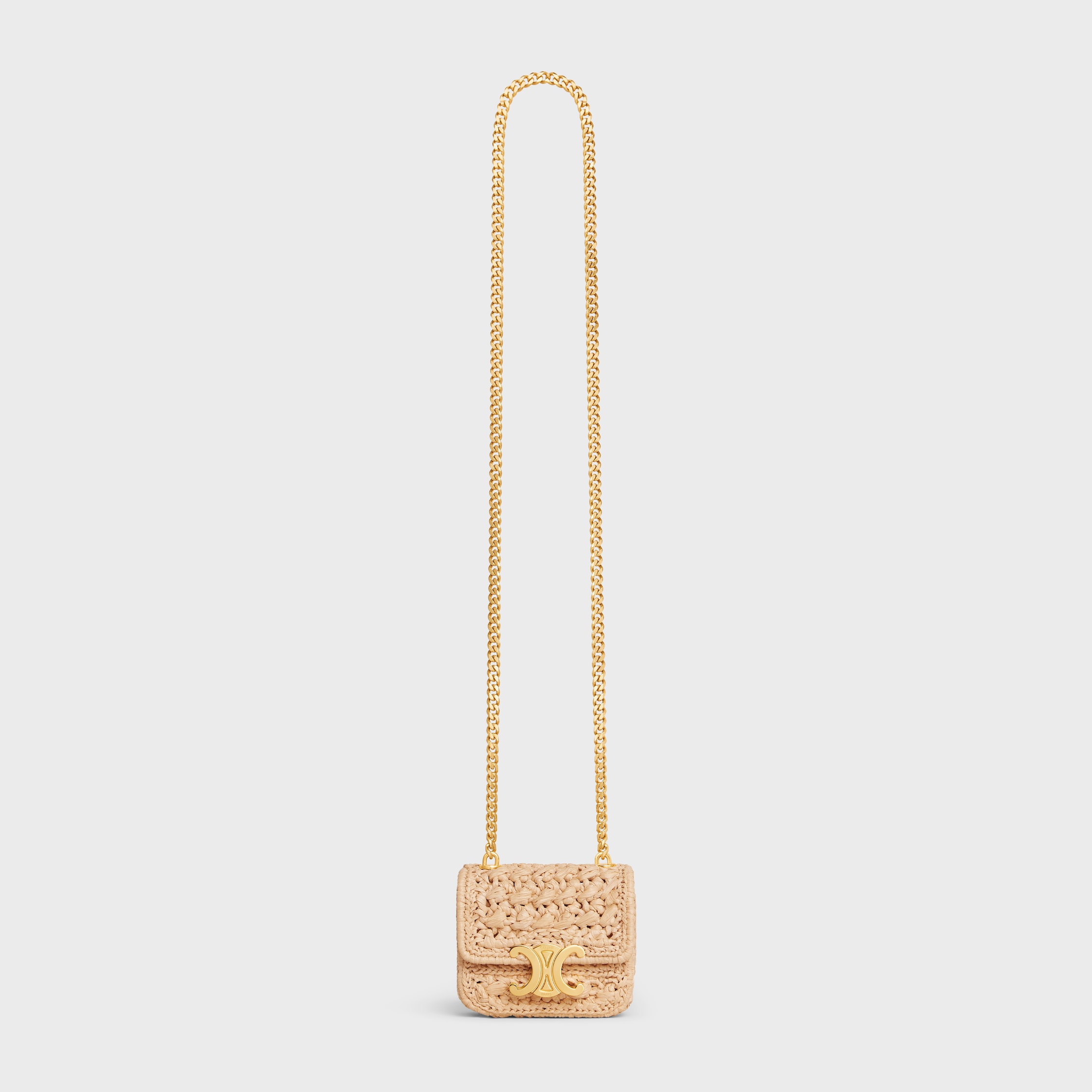 【CELINE】CLAUDEミニ ラインストーン ラフィア/チェーンバッグ MINI CHAIN CLAUDE IN RAFFIA EFFECT TEXTILE WITH STRASS