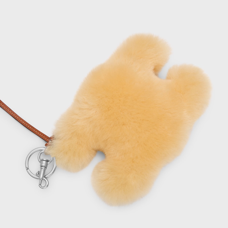 TRIOMPHE POM-POM KEYRING in SHEARLING AND SMOOTH CALFSKIN - NATURAL - TECH ACCESSORIES - 1 | CELINE