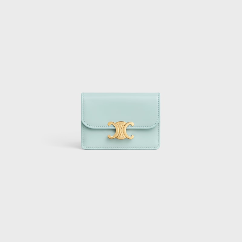 CARD HOLDER WITH FLAP TRIOMPHE IN Shiny calfskin - POWDER BLUE - NEW - 1 | CELINE