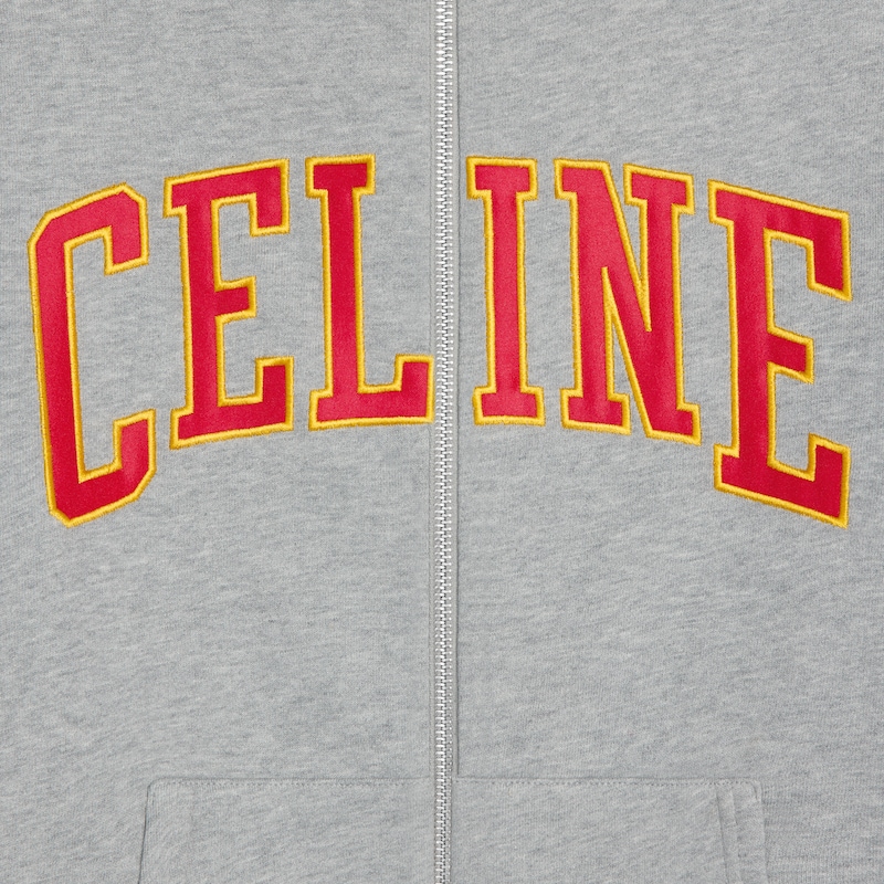 hoodie loose zipp&eacute; molleton coton - GREY MELANGE/BURGUNDY/YELLOW -  - 1 | CELINE