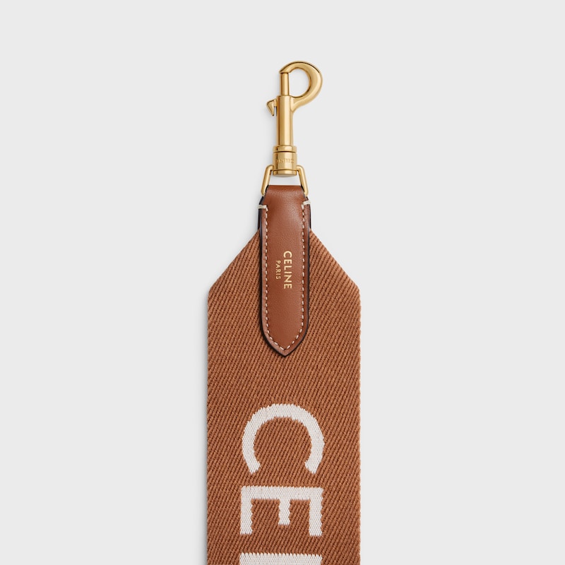 Long Strap in Wool with Celine jacquard with GOLD FINISHING - TAN/WHITE - BAG CHARMS - 1 | CELINE