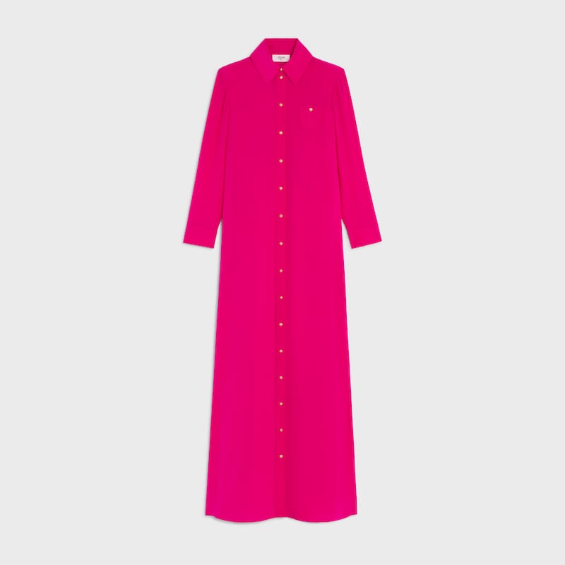 VESTIDO EM CREPE DE SEDA ACETINADA - FUSHIA -  - 1 | CELINE