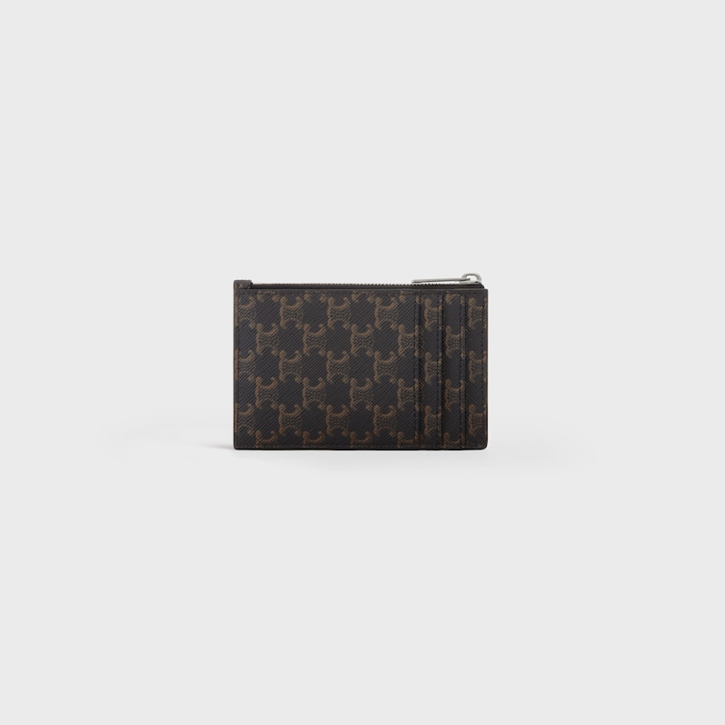 Zipped Card Holder IN Triomphe Canvas and lambskin - TAN - TRIOMPHE CANVAS - 1 | CELINE