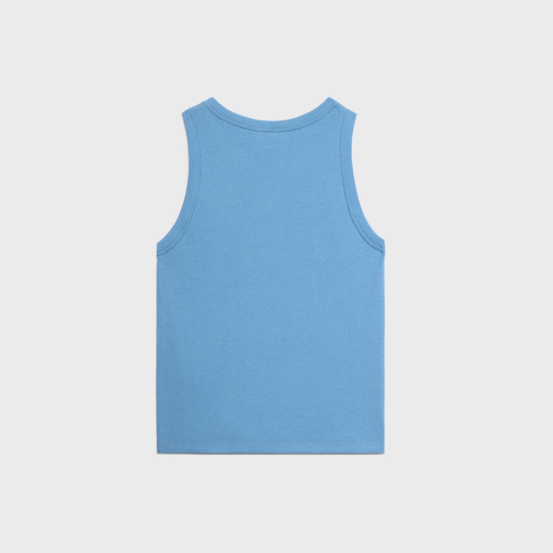 Canotta Triomphe in cotone a coste e seta - BLU OPALESCENTE -  - 1 | CELINE
