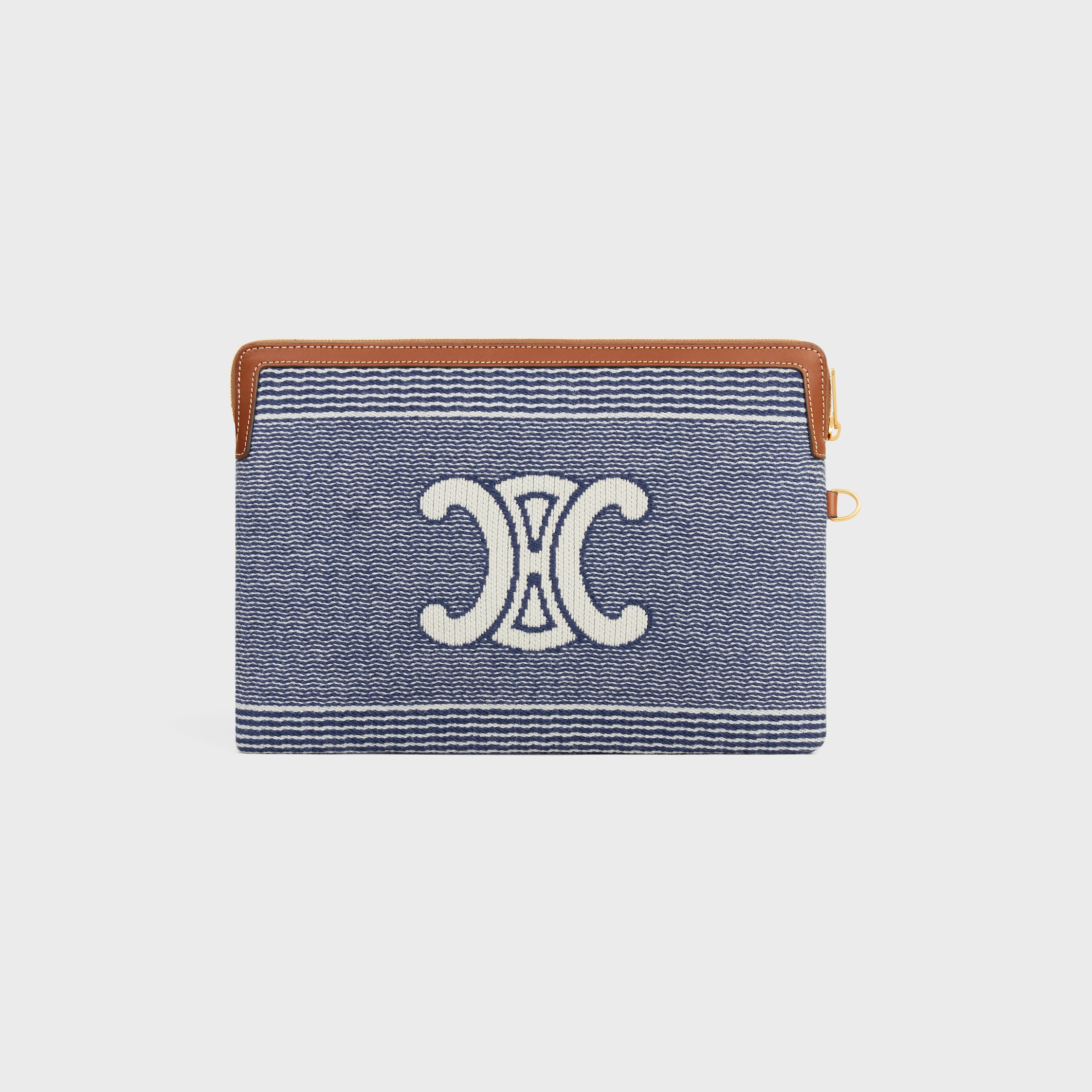 SMALL POUCH WITH STRAP IN STRIPED TEXTILE WITH TRIOMPHE