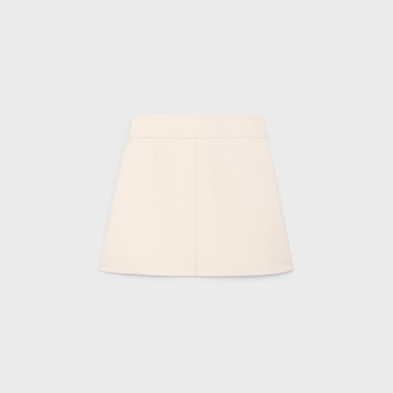 mini jupe trap&egrave;ze gabardine laine soie - CREME -  - 1 | CELINE