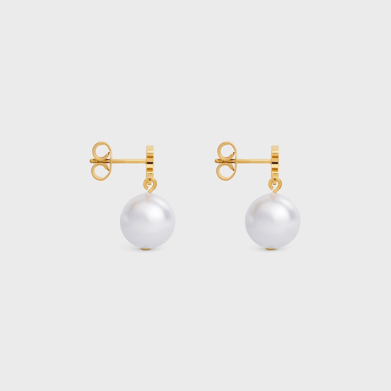 Les Perles Celine Earrings in Brass with Gold Finish and Resin Pearls - GOLD / IVORY - LES PERLES CELINE - 1 | CELINE