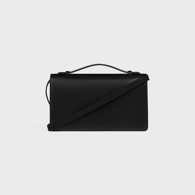 MEDIUM TRIOMPHE FOLIO IN SHINY CALFSKIN - BLACK - WHITE DAY - 1 | CELINE