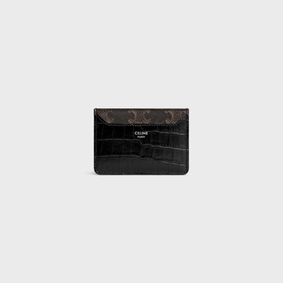 카드 지갑 - 트리옹프 캔버스 & 크로커다일 엠보싱 카프스킨 - 블랙 - 트리옹프 캔버스 - 3 | CELINE