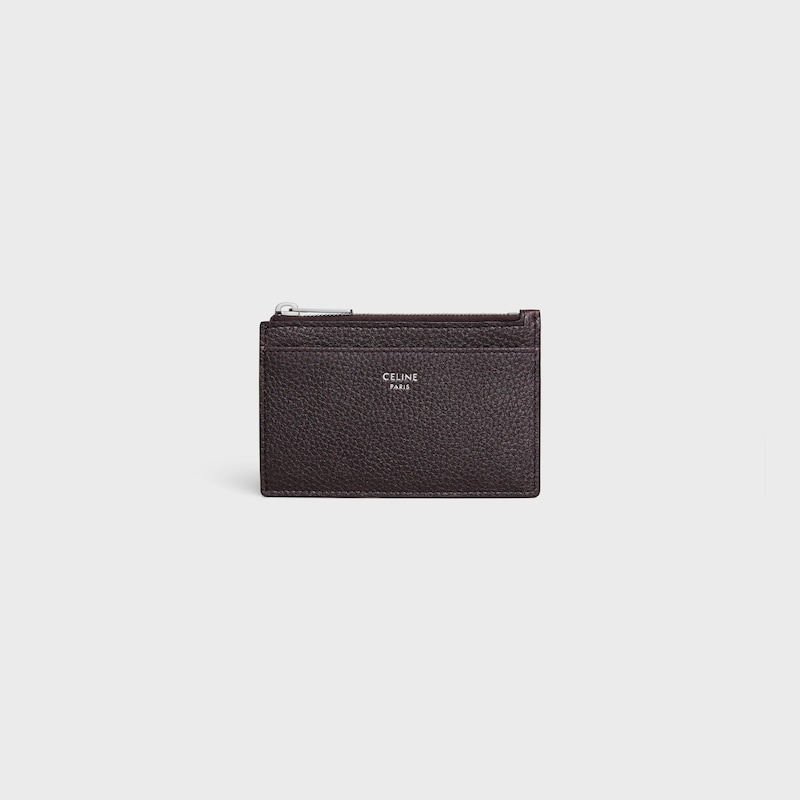 Zipped Card Holder IN GRAINED CALFSKIN - ESPRESSO - COIN AND CARD HOLDERS - 1 | CELINE