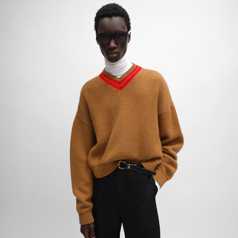 v-neck sweater IN cashmere - CAMEL / RED -  - 1 | CELINE