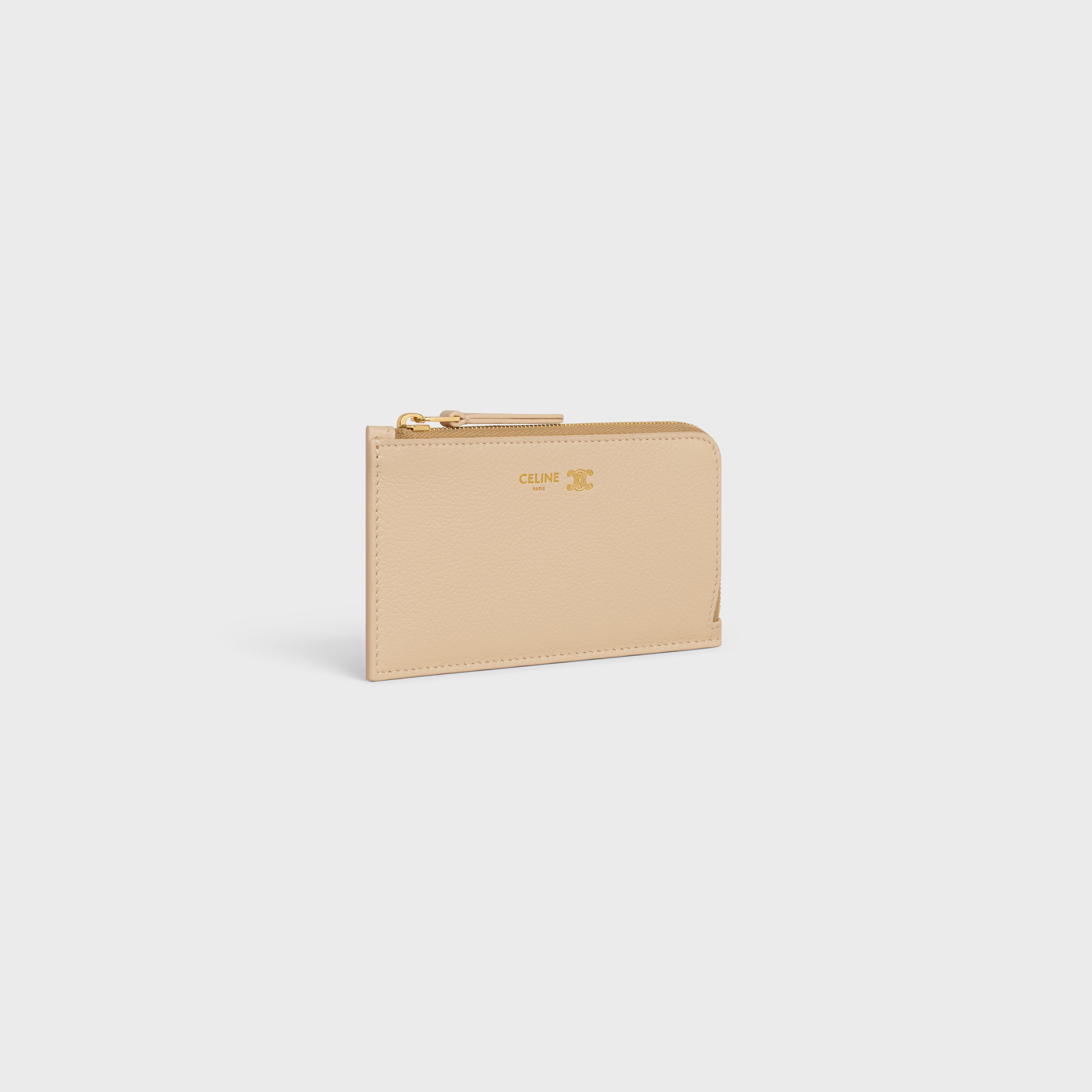 LONG ZIPPED CARD HOLDER IN GRAINED SUPPLE CALFSKIN - DEEP IVORY