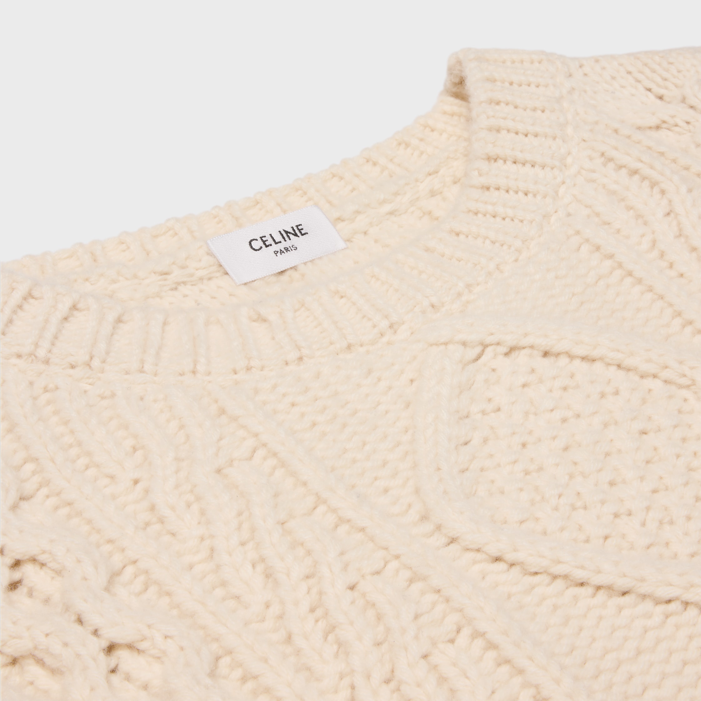 CREW NECK SWEATER IN ARAN CASHMERE AND WOOL - OFF WHITE | CELINE