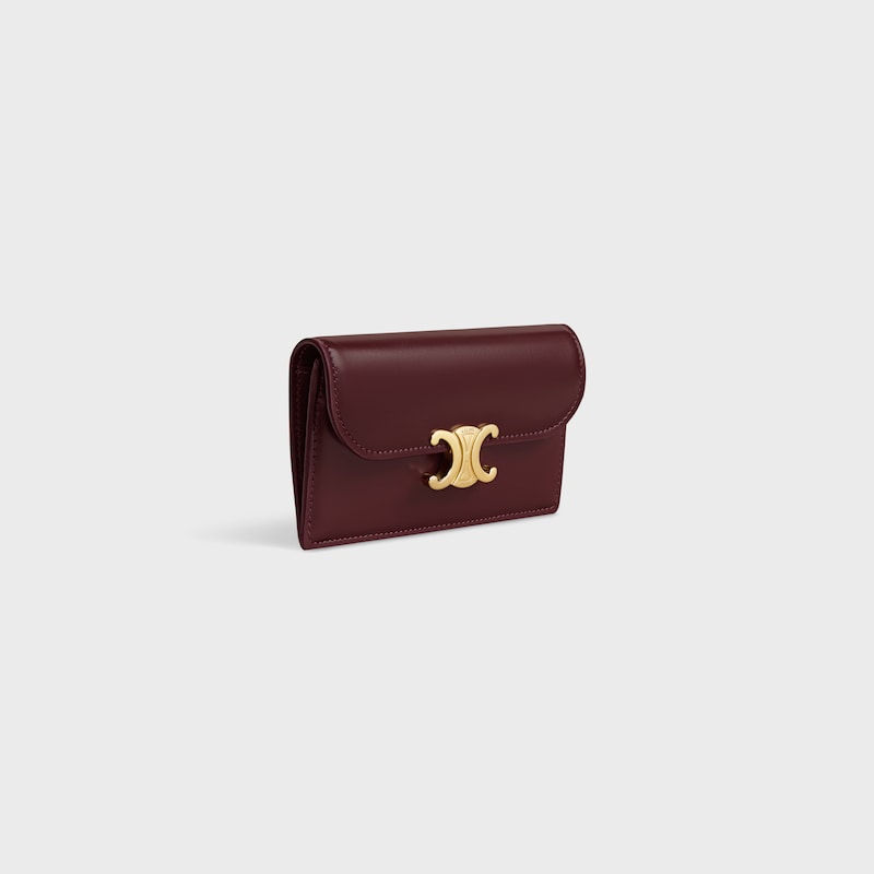 LONG CARD HOLDER WITH FLAP TRIOMPHE  IN Shiny calfskin - DEEP BURGUNDY - COIN AND CARD HOLDERS - 1 | CELINE