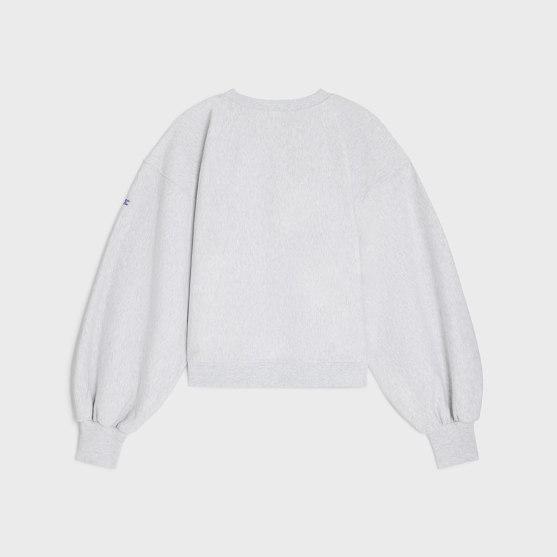 oversized crewneck sweater IN cotton fleece - PALE GREY / DENIM BLUE -  - 1 | CELINE