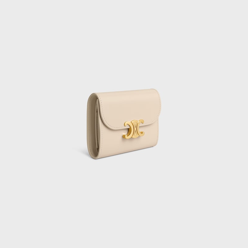 Small Flap Wallet TRIOMPHE IN Shiny calfskin - CREAM - WALLETS - 1 | CELINE