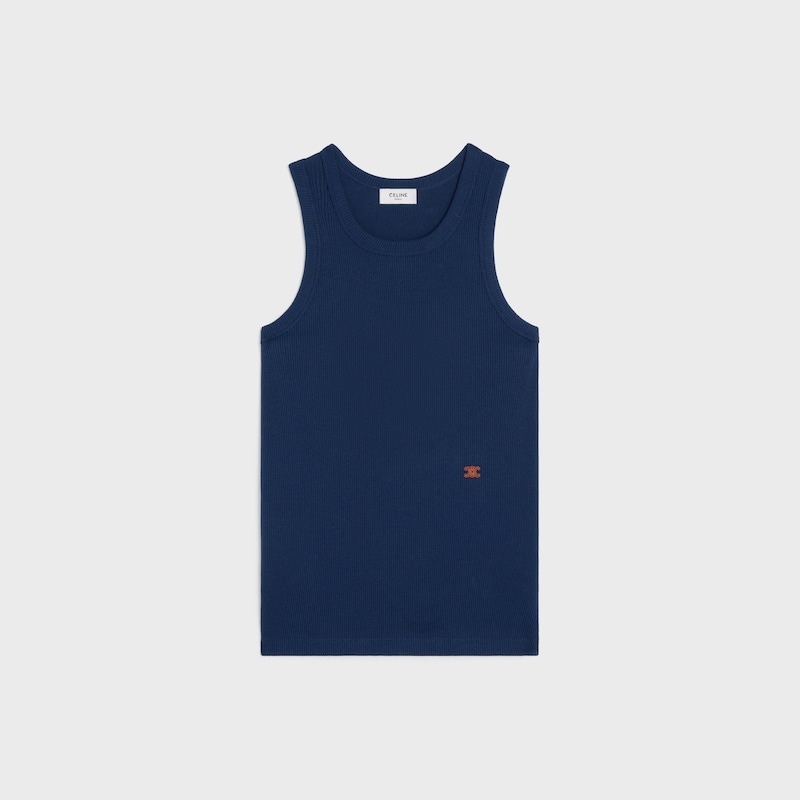Canotta in seta di cotone a coste - BLU NAVY/ROSSO -  - 1 | CELINE
