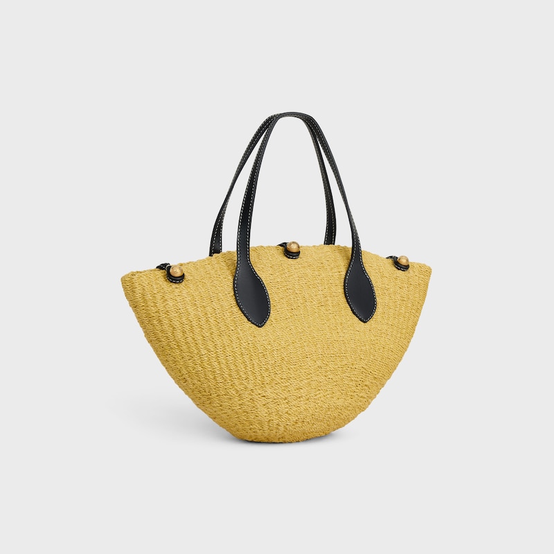 SMALL TRIOMPHE BEADS IN RAFFIA AND CALFSKIN - NATURAL / BLACK - NEW - 1 | CELINE