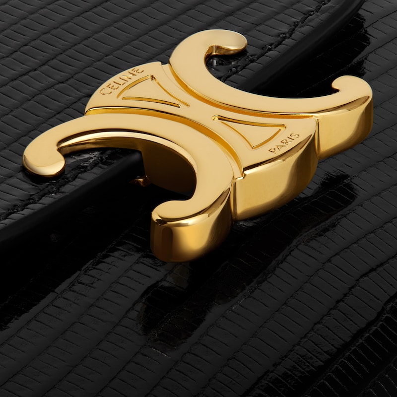 Portafoglio Triomphe piccolo con patta in pelle di lucertola - NERO - REGALI SU MISURA - 1 | CELINE