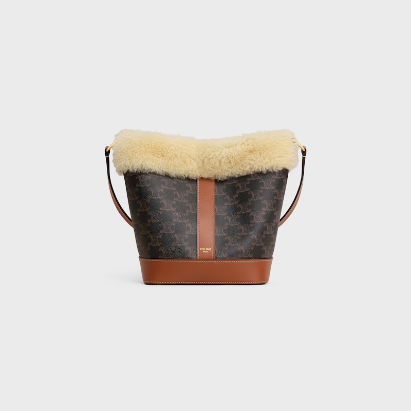 Small Bucket in TRIOMPHE CANVAS AND SHEARLING - TAN / NATURAL - TRIOMPHE CANVAS - 1 | CELINE