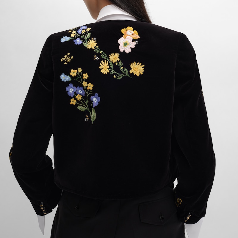 embroidered icone jacket IN velvet - BLACK -  - 1 | CELINE