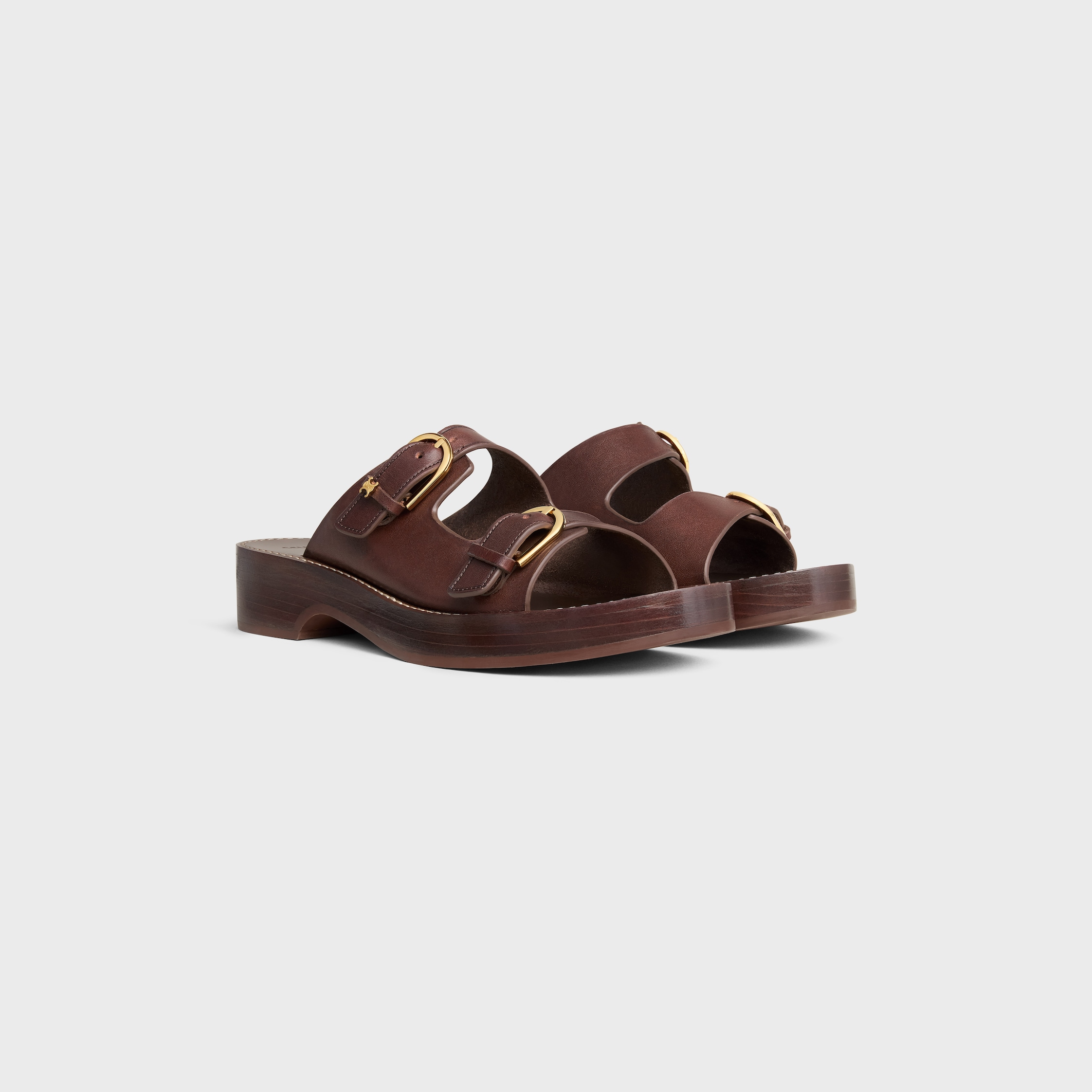 CLEO - DOUBLE STRAP SANDAL IN CALFSKIN - VEGETAL TANNING - DARK