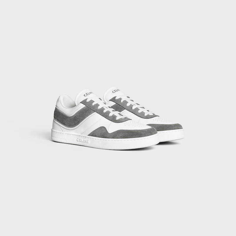 SNEAKER CELINE TRAINER LOW LACE-UP em CAMURÇA DE COURO DE VITELA E COURO DE VITELA - GREY/OPTIC WHITE -  - 1 | CELINE