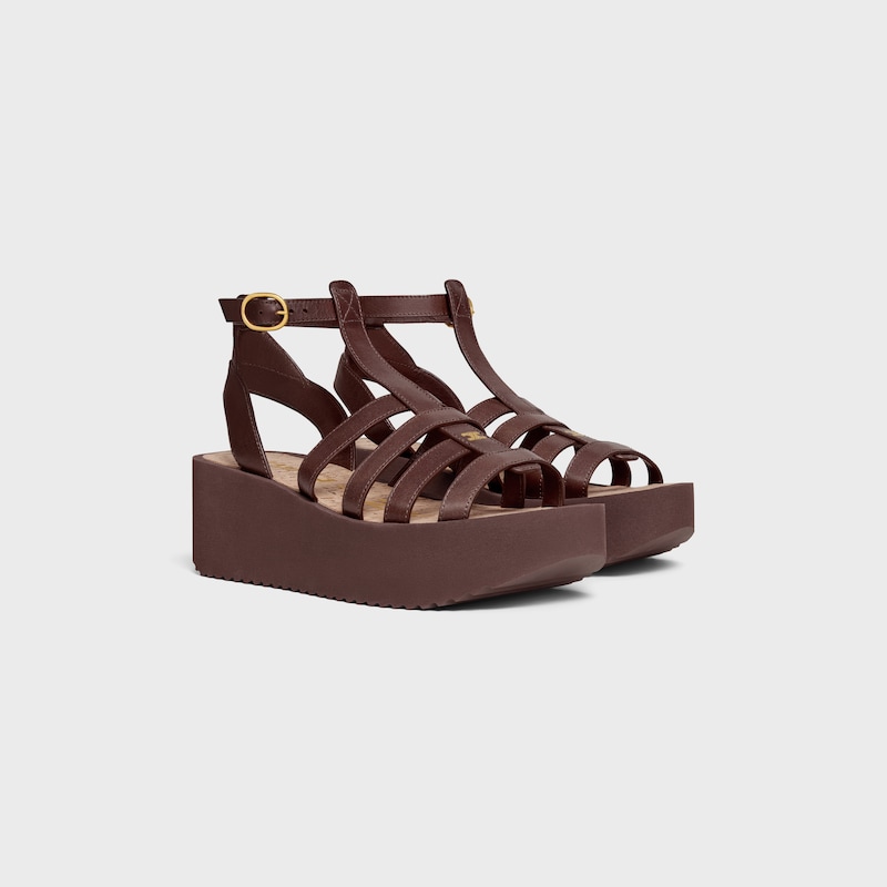 SUNNY WEDGE SANDAL IN Calfskin - Vegetal Tanning - DARK BROWN -  - 1 | CELINE