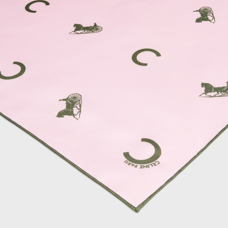 桑蠶絲斜紋布方巾 - 粉紅花色/卡其色 -  - 1 | CELINE