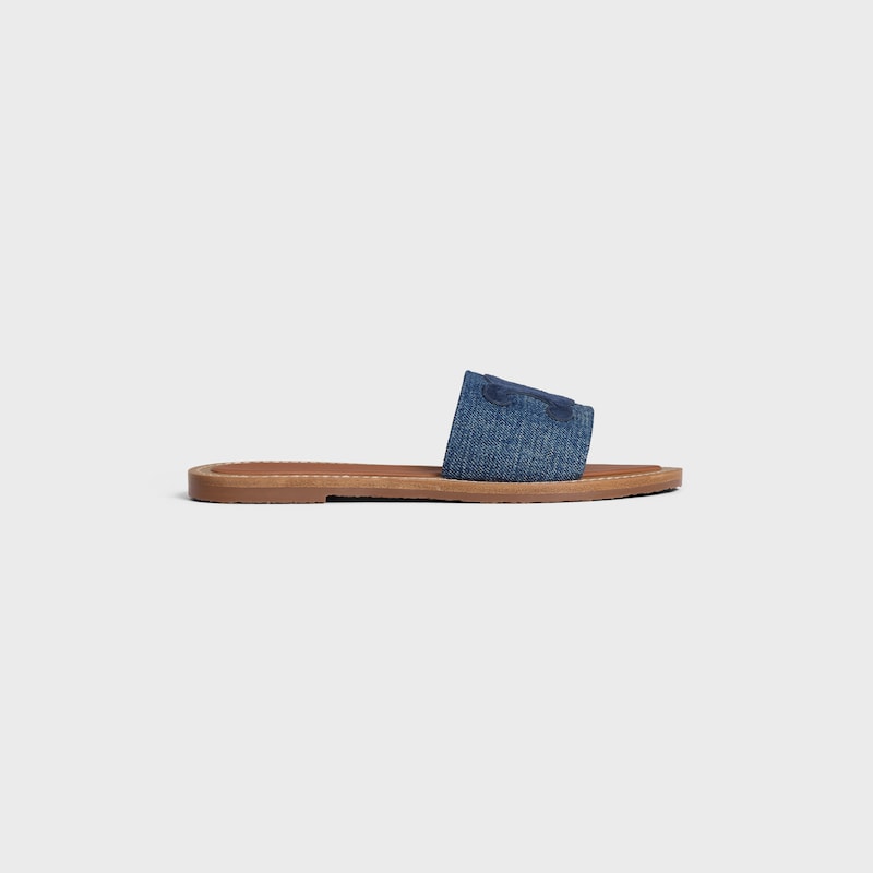 CELINE LYMPIA MULE IN Denim and Calfskin - BLUE -  - 1 | CELINE
