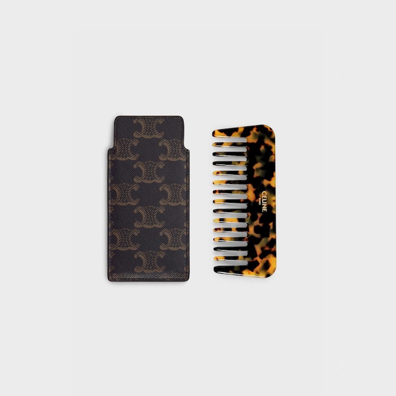 Petit Peigne &agrave; Cheveux  Toile Triomphe - Noir / Tan - PETITS CADEAUX - 1 | CELINE