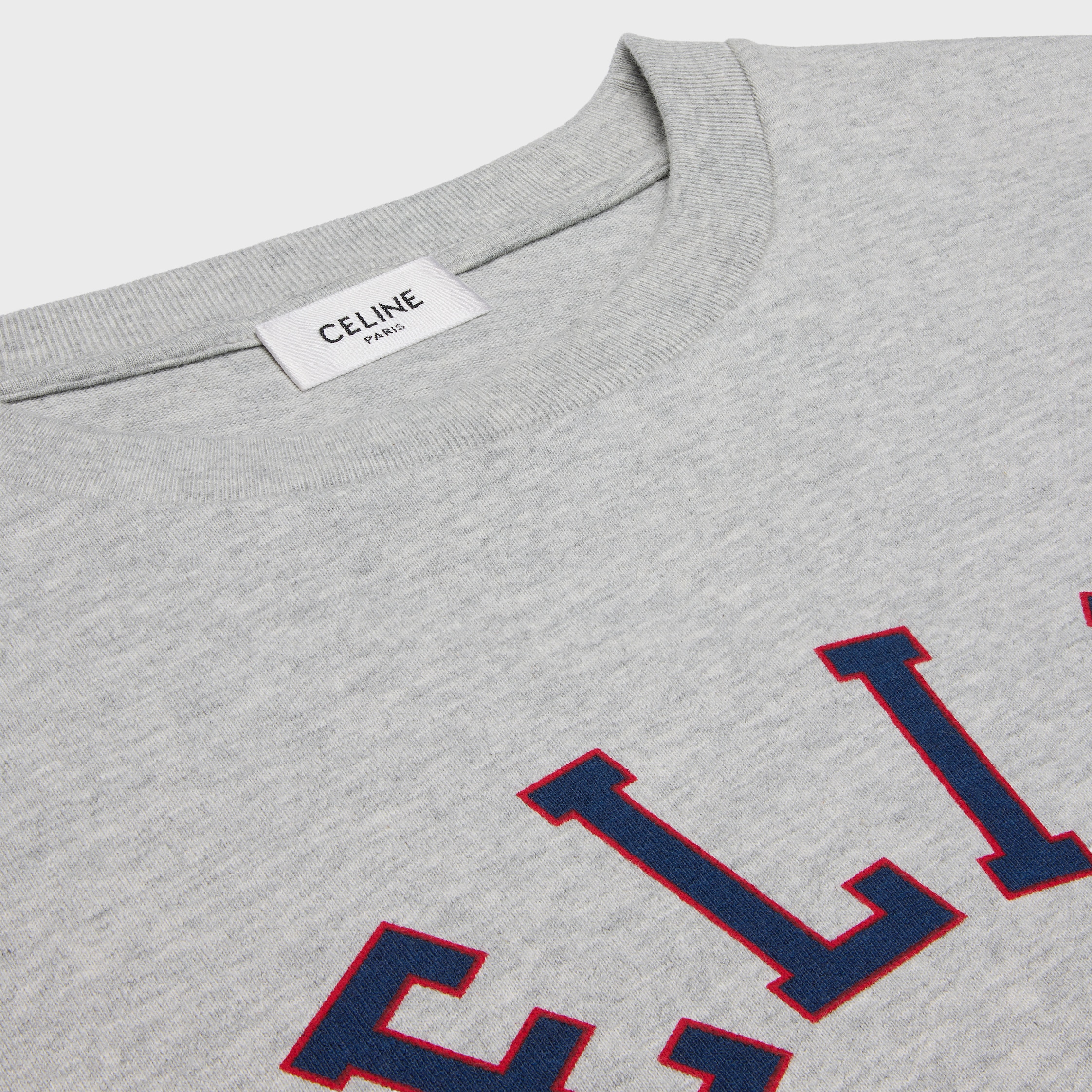 LOOSE T-SHIRT IN COTTON JERSEY - GREY MELANGE / BLUE / RED | CELINE
