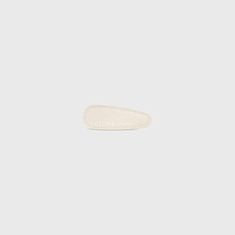 CELINE LARGE HAIR CLIP IN LAMBSKIN, BRASS WITH GOLD FINISH AND STEEL - SILVER / WHITE - HAIR ACCESSORIES - 1 | CELINE