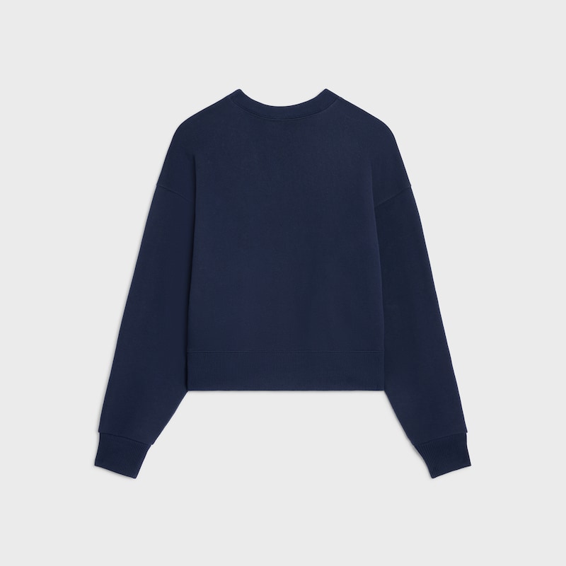 Camisola com capuz larga em fleece de algodão - AZUL-MARINHO/OFF WHITE - - 1 | CELINE