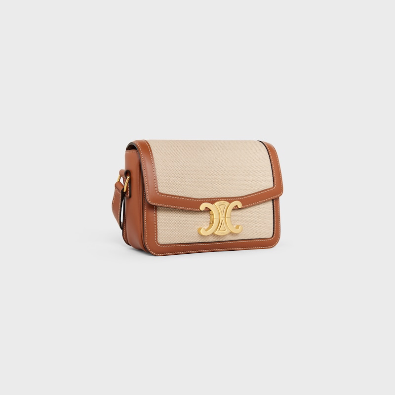 TEEN TRIOMPHE BAG IN TEXTILE AND CALFSKIN - NATURAL / TAN - SUMMER SELECTION - 1 | CELINE