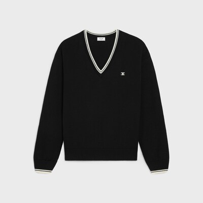 triomphe V-neck sweater in wool - BLACK -  - 4 | CELINE