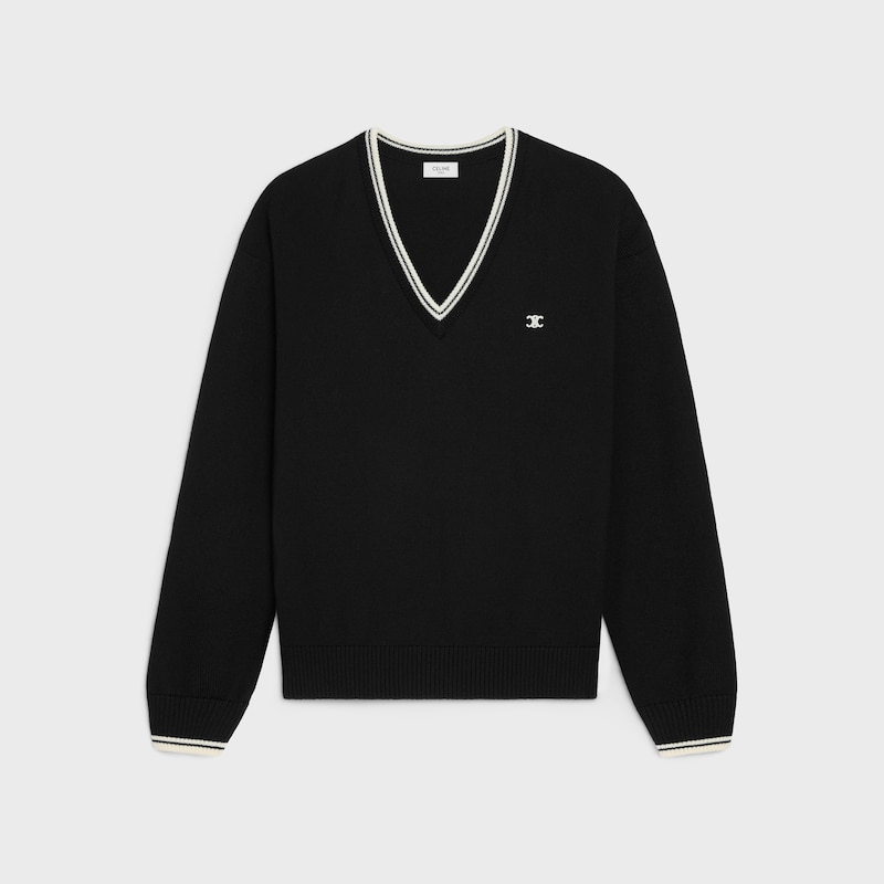 triomphe V-neck sweater in wool - BLACK -  - 1 | CELINE
