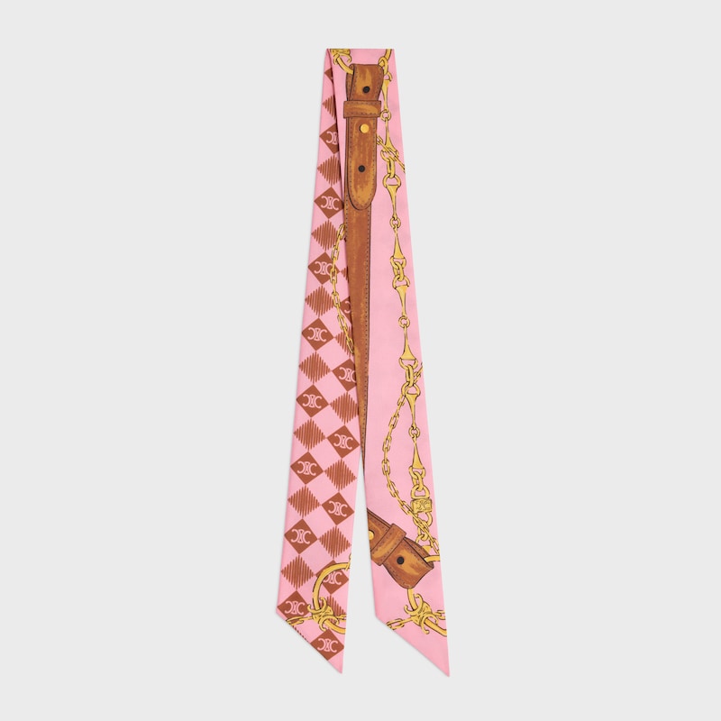 桑蠶絲斜紋布垂巾 - 棕色/粉紅色/金色 -  - 1 | CELINE