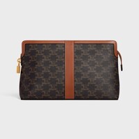 Lock Toiletry Pouch in Triomphe Canvas and Calfskin - TAN - CELINE MAISON - 1 | CELINE