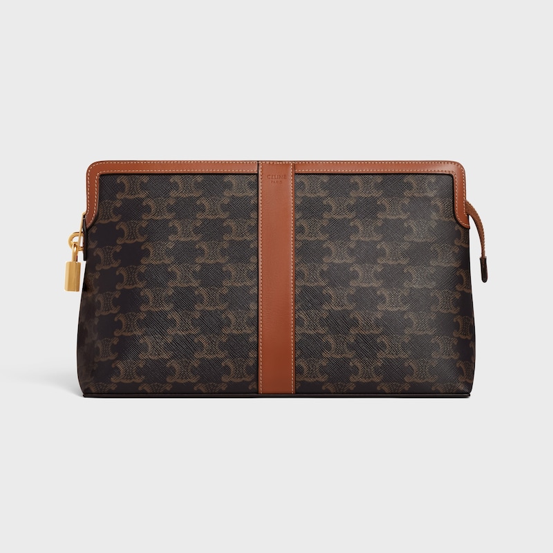 Lock標誌印花牛皮革盥洗包 - 棕黃色 - 旅行用品 - 1 | CELINE