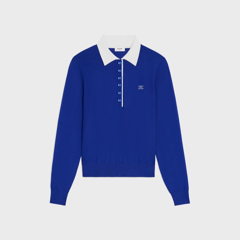 polo sweater IN fine cashmere silk - ROYAL BLUE/WHITE -  - 1 | CELINE