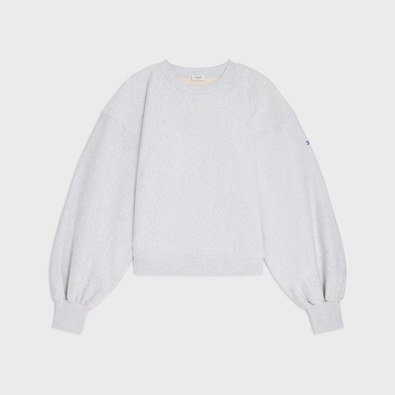 oversized crewneck sweater IN cotton fleece - PALE GREY / DENIM BLUE -  - 1 | CELINE