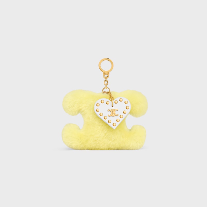 TRIOMPHE pom-pom Charm IN Shearling & Calfskin - JAUNE/BLANC - BAG CHARMS - 1 | CELINE