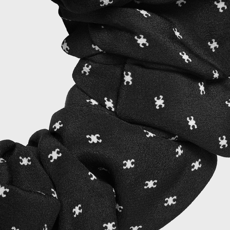 Celine Micro Triomphe Scrunchy in Silk and Brass with Gold Finish - Black / Gold - HAIR ACCESSORIES - 1 | CELINE