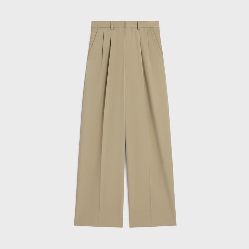 pleated trousers IN cotton and wool gabardine - BEIGE MILITAIRE -  - 1 | CELINE