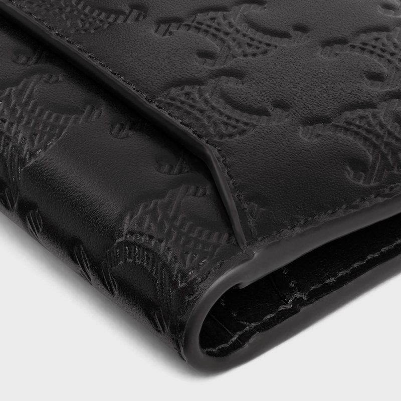 TARJETERO VERTICAL DE PIEL DE BECERRO CON MOTIVO TRIOMPHE REPUJADO - NEGRO - PEQUE&Ntilde;OS REGALOS - 1 | CELINE