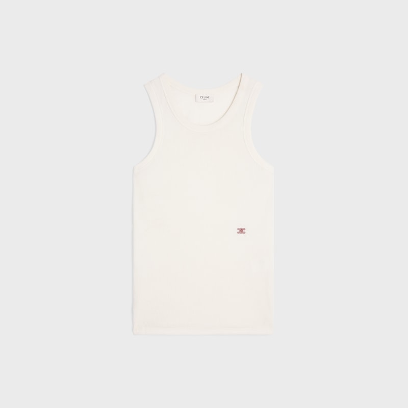 tank top IN ribbed cotton silk - VANILLA/ RED -  - 1 | CELINE