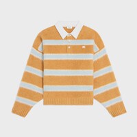 polo sweater IN BRUSHED STRIPED COTTON - OCHRE / LIGHT BLUE / ECRU -  - 1 | CELINE