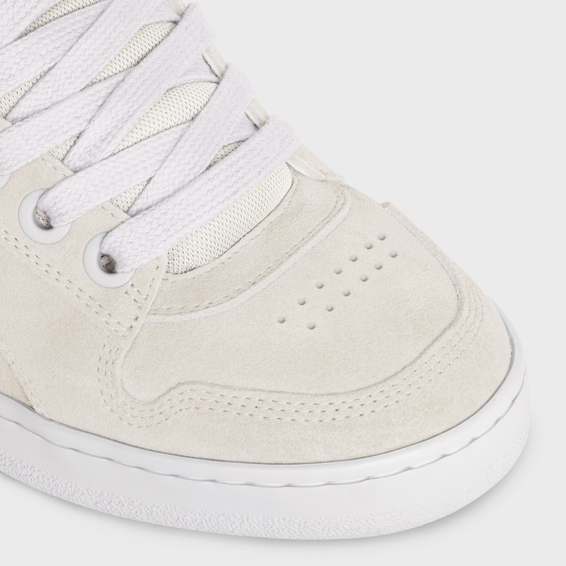 CELINE HUNTINGTON LOW LACE-UP SNEAKER in SUEDE CALFSKIN AND MESH - OPTIC WHITE -  - 1 | CELINE