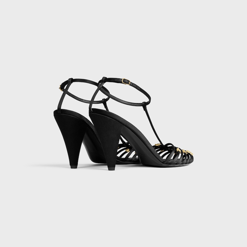 CAGE HEELED SANDAL IN Satin - BLACK -  - 1 | CELINE